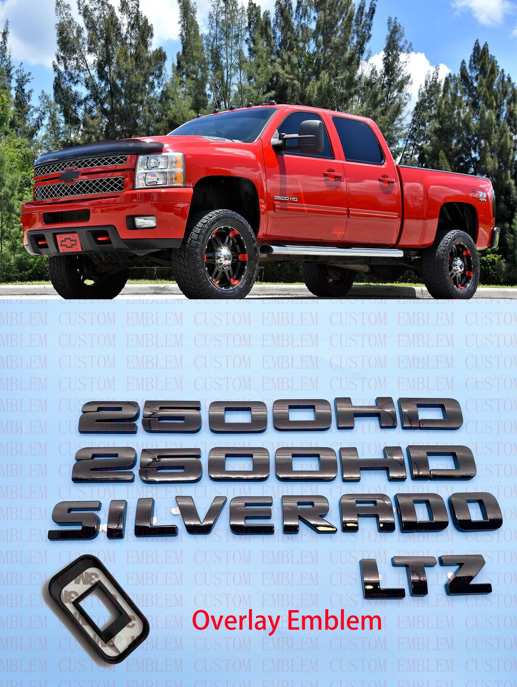 4Pcs Overlay Gloss Black Doors Rear Emblems Fit 2007-2018 Silverado Sierra 2500HD LTZ