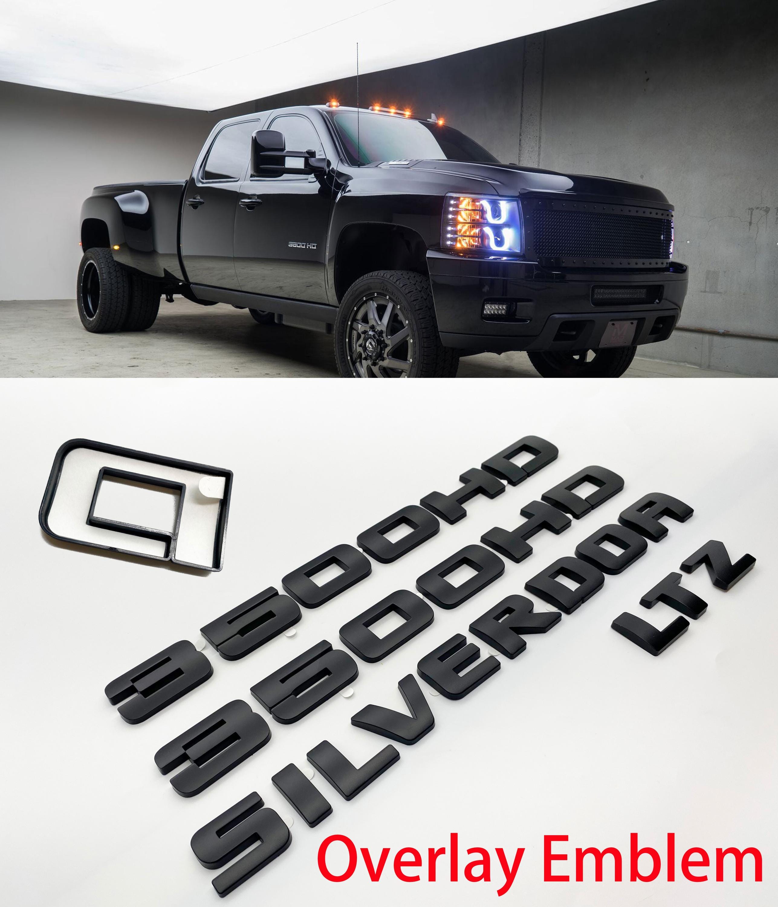 4Pcs Overlay Matte Black Doors Rear Emblems Fit 2007-2018 Silverado Sierra 3500HD LTZ
