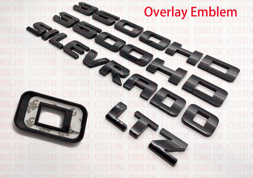 4Pcs Overlay Gloss Black Doors Rear Emblems Fit 2007-2018 Silverado Sierra 3500HD LTZ