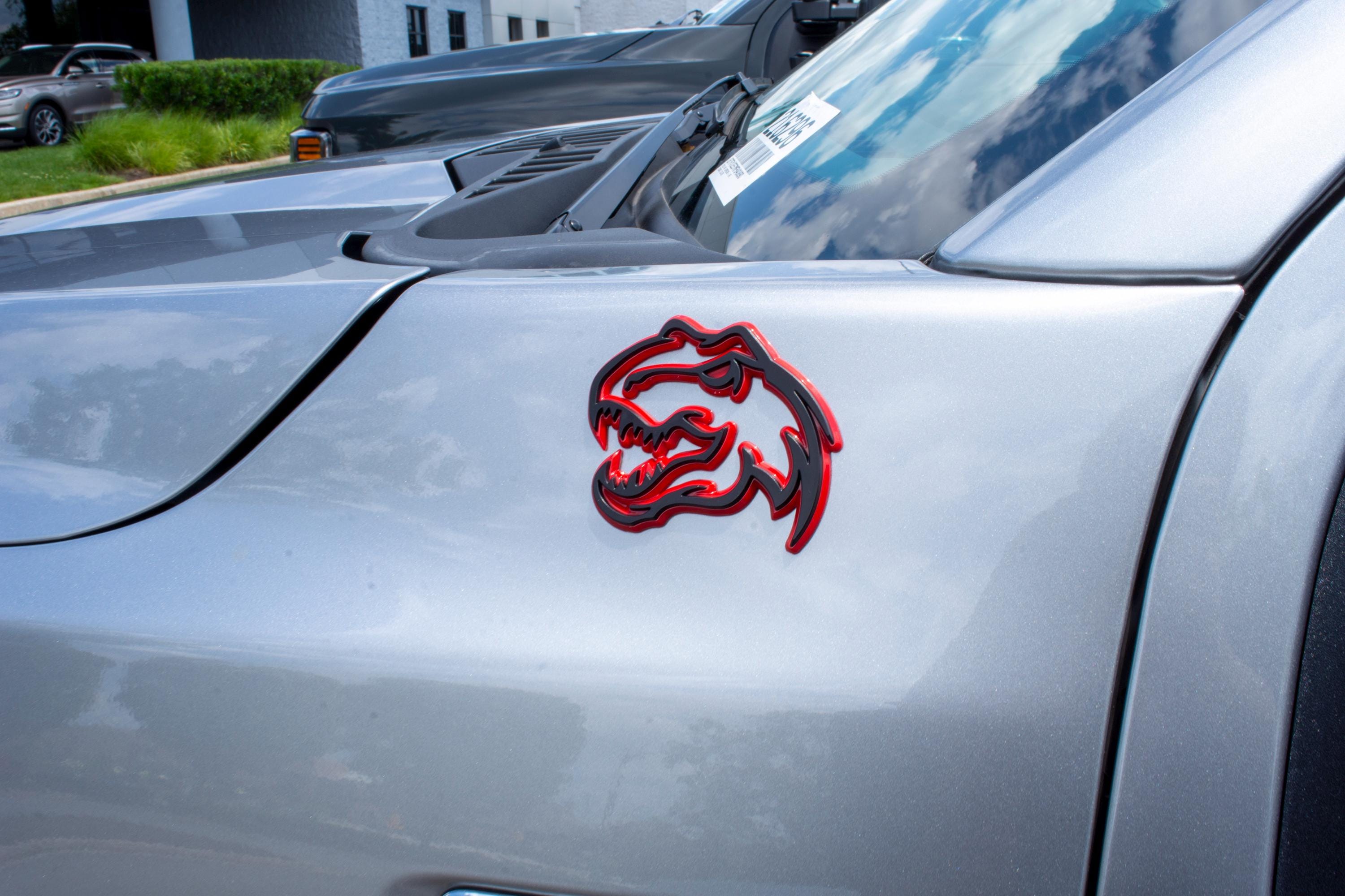 Black on Red Double Layer Dinosaur Fender Badges | Aggressive Raptor Design for F150, RAM 1500, and More | 2 Premium Badges