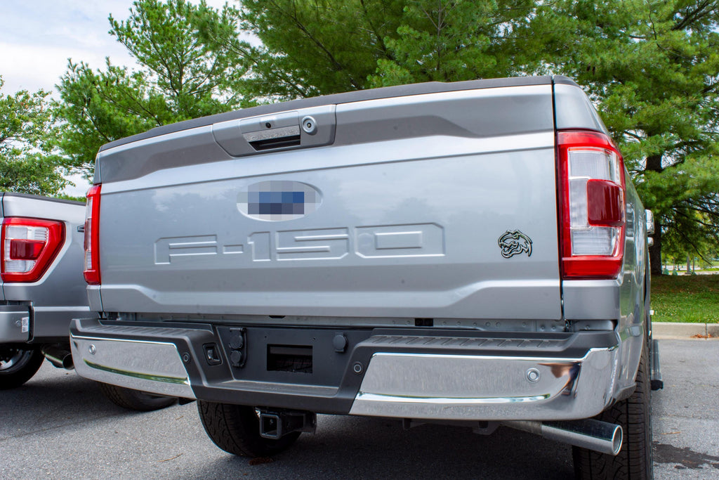 Chrome on Black Double Layer Dinosaur Fender Badges | Aggressive Raptor Design for F150, RAM 1500, and More | 2 Premium Badges