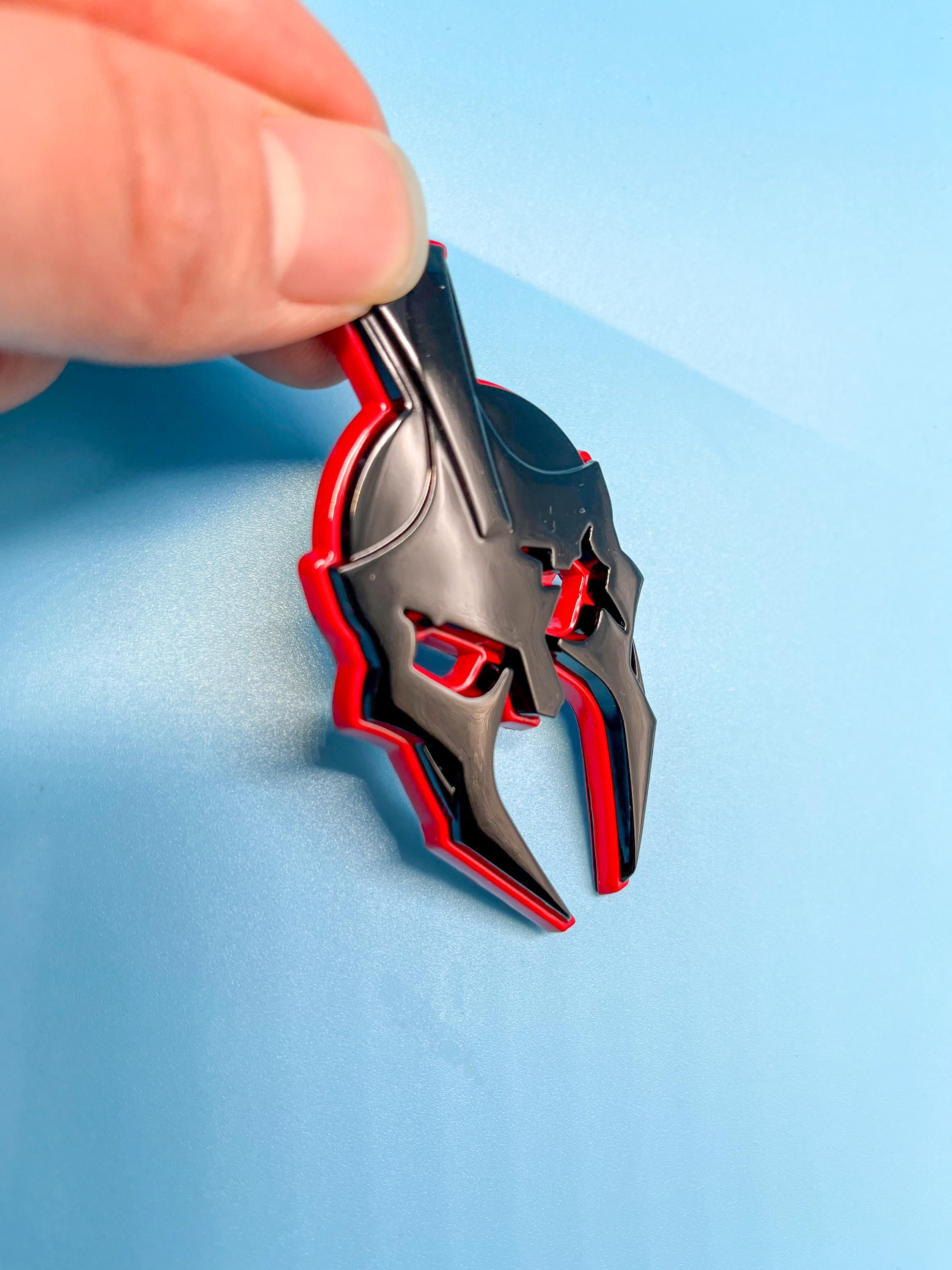 Black on Red Gladiator Spartan Helm Offroad SUV Auto Emblem Text , Jeep Wrangler Mod 3D Sticker