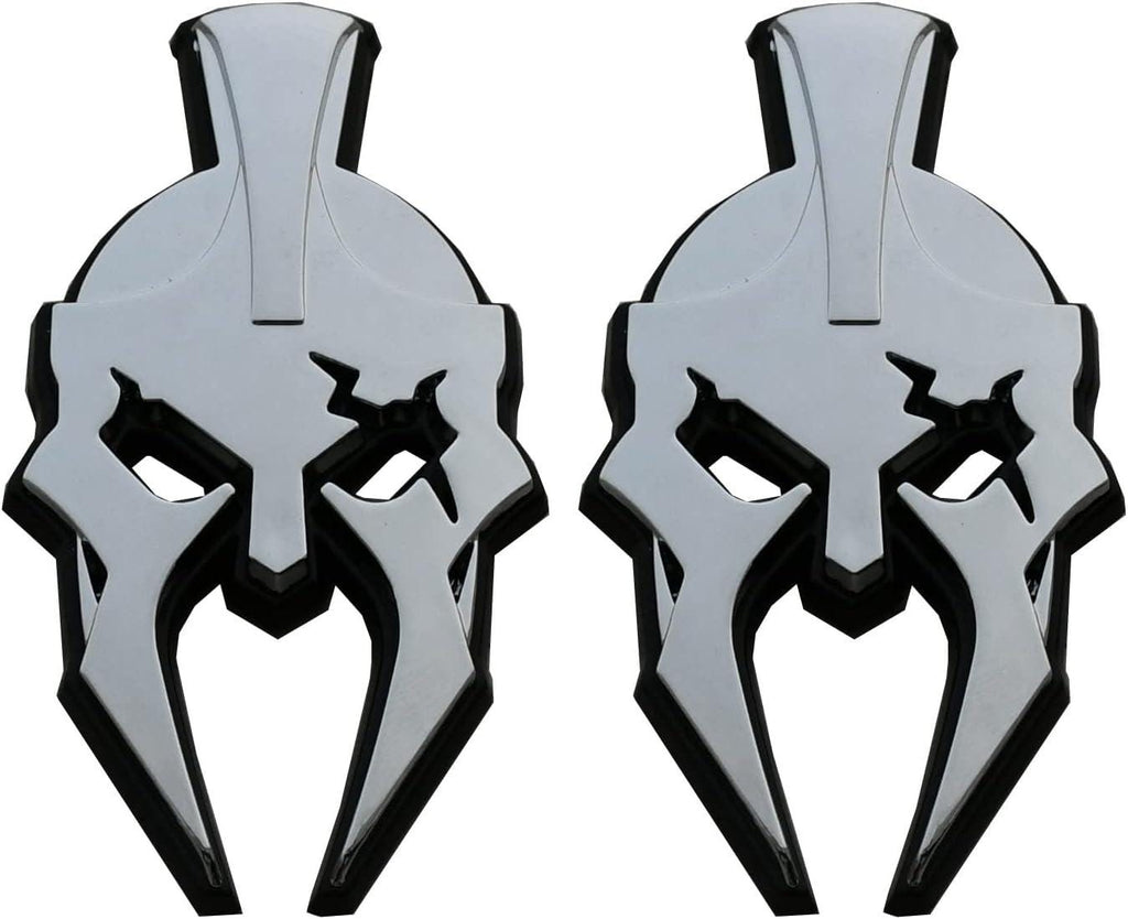 Chrome on Black Gladiator Spartan Helm Offroad SUV Auto Emblem Text , Jeep Wrangler Mod 3D Sticker