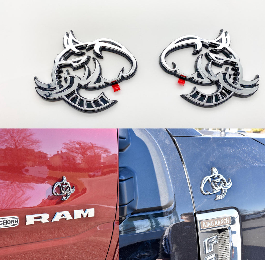 Elephant Head Fender Left/Right Side Badge 3D Emblems Decal Stickers for Hellephant Challenger Charger TRX Silverado