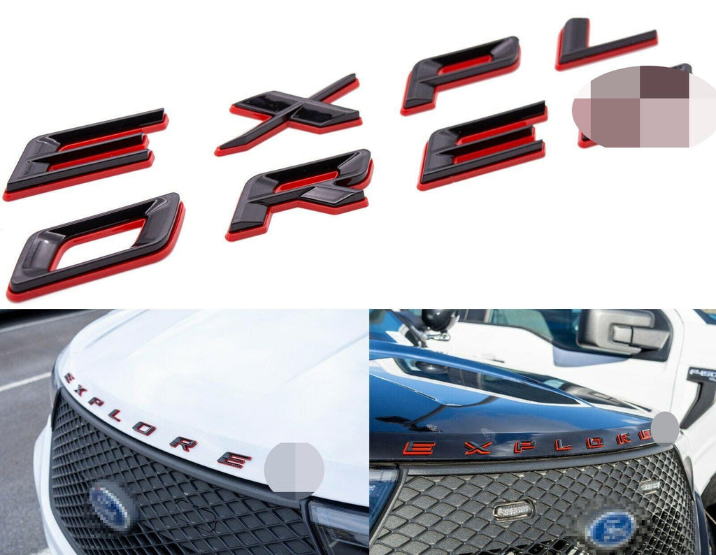 Black on Red 3D Front Hood Explorer Letters Decal Fit for 2011-2024 Explorer Model Emblem Badge