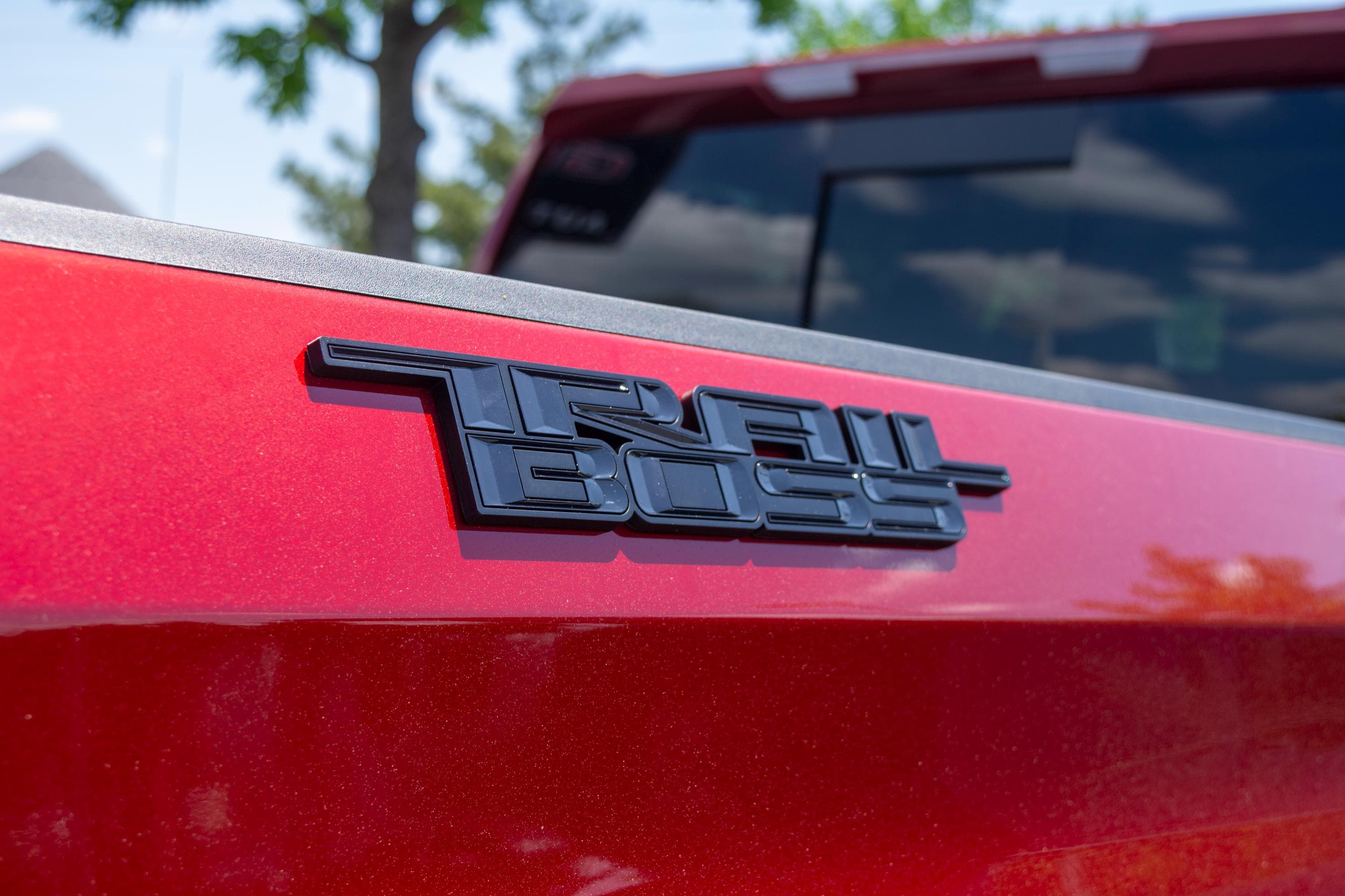 Black Custom 1/8" Thick Trailboss Bedside Emblem Badge with Adhesive - 12'' x 1.8'' - ABS Plastic