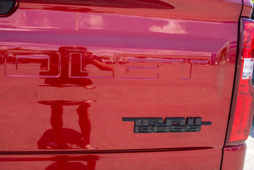 Black Custom 1/8" Thick Trailboss Bedside Emblem Badge with Adhesive - 12'' x 1.8'' - ABS Plastic