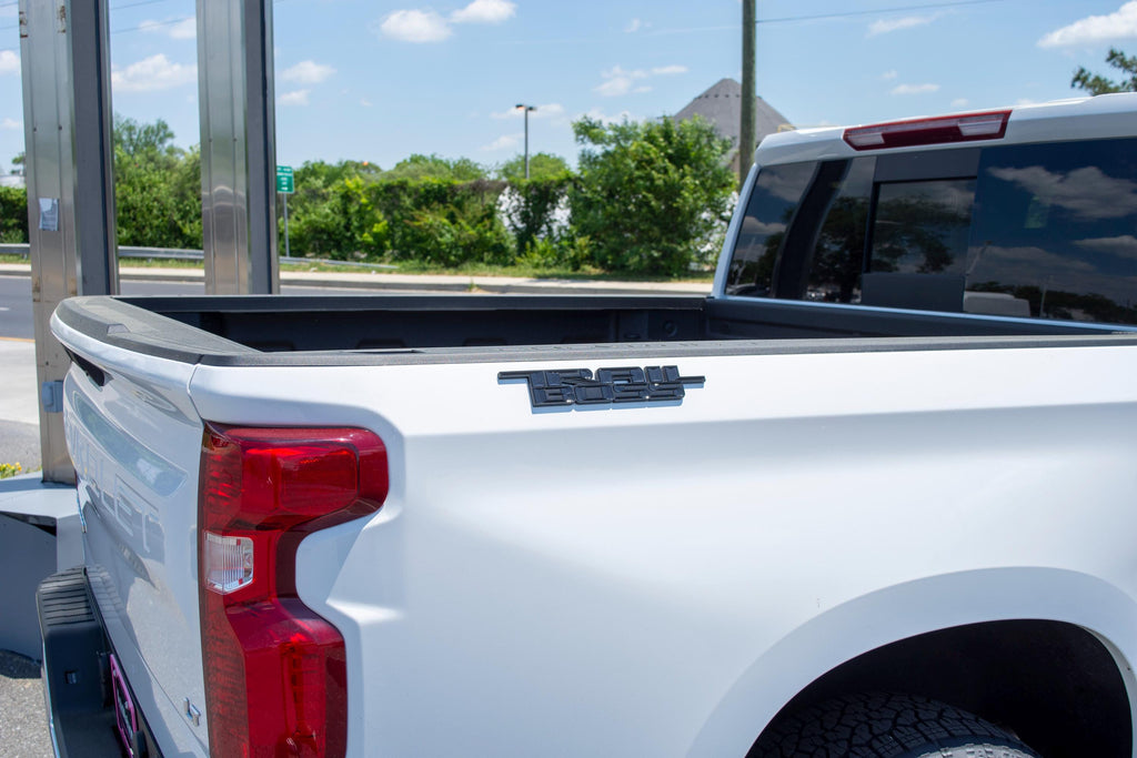 Black Custom 1/8" Thick Trailboss Bedside Emblem Badge with Adhesive - 12'' x 1.8'' - ABS Plastic