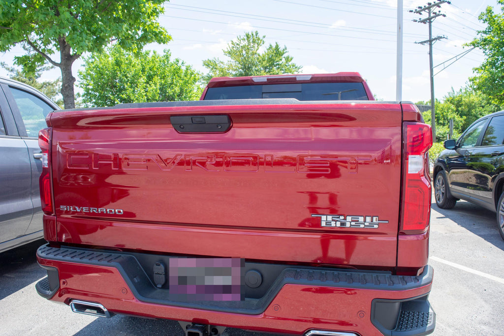 Chrome with Black outline Custom 1/8" Thick Trailboss Bedside Emblem Badge with Adhesive - 12'' x 1.8'' - ABS Plastic