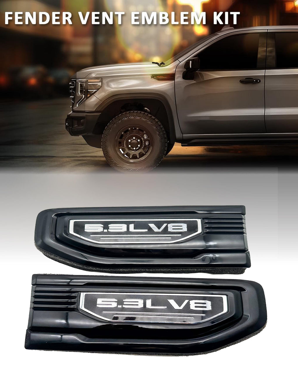 Black emblem Fit For 19-24 GMC Sierra 1500 5.3L V8 Fender Vent Emblem Kit Black 86532094