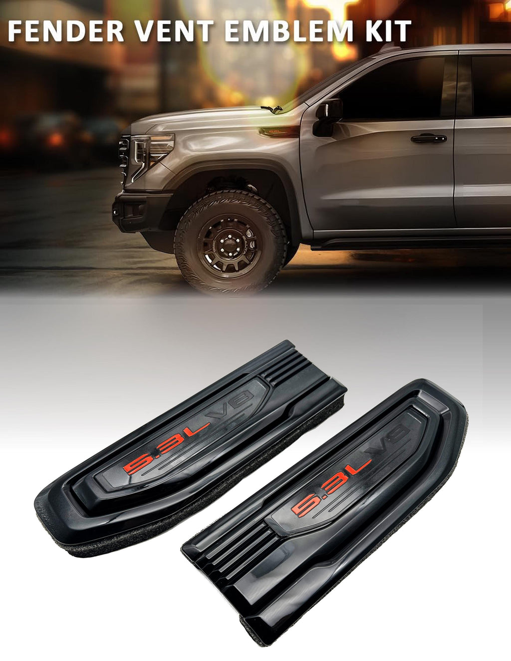 Black emblem Fit For 19-24 GMC Sierra 1500 5.3L V8 Fender Vent Emblem Kit Black 86532094