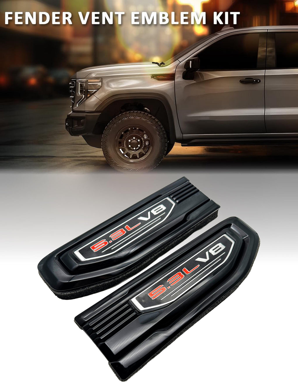 Black emblem Fit For 19-24 GMC Sierra 1500 5.3L V8 Fender Vent Emblem Kit Black 86532094