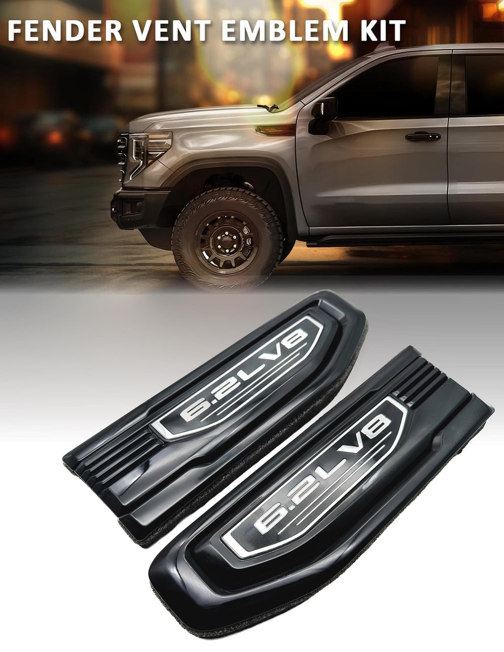 Black emblem Fit For 19-24 GMC Sierra 1500 6.2L V8 Duramax Fender Vent Emblem Kit Black 86532094