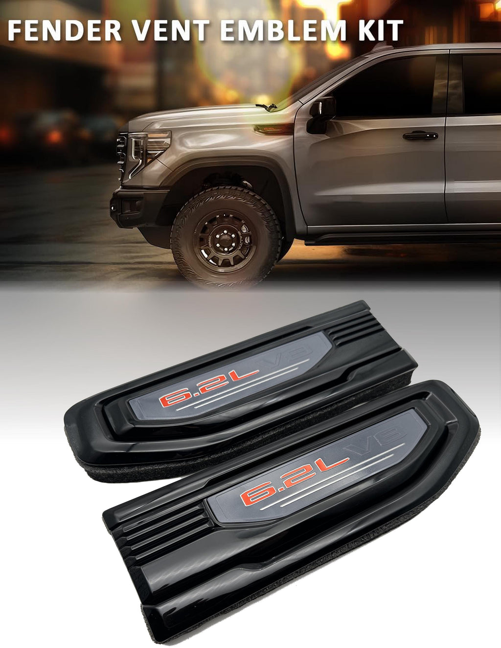 Black emblem Fit For 19-24 GMC Sierra 1500 6.2L V8 Duramax Fender Vent Emblem Kit Black 86532094