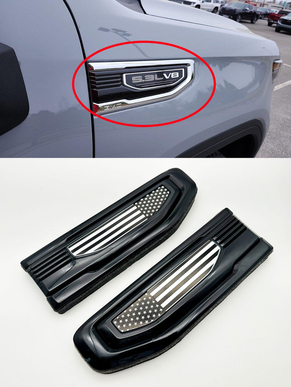 Black Flag emblem Fit For 19-24 GMC Sierra 1500 6.2L V8 / 5.3L V8 Duramax Fender Vent Emblem Kit Black 86532094