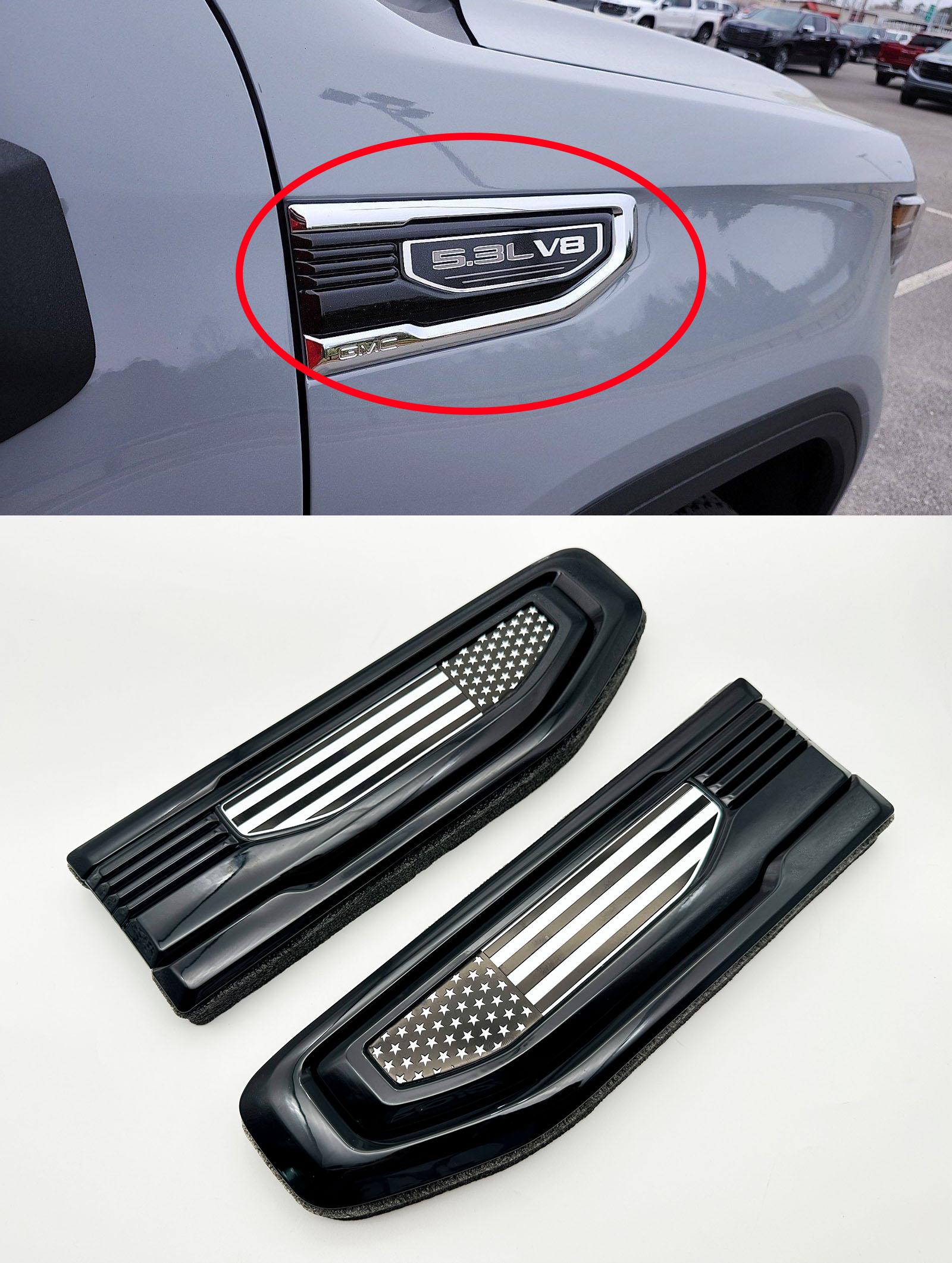 Black Flag emblem Fit For 19-24 GMC Sierra 1500 6.2L V8 / 5.3L V8 Duramax Fender Vent Emblem Kit Black 86532094