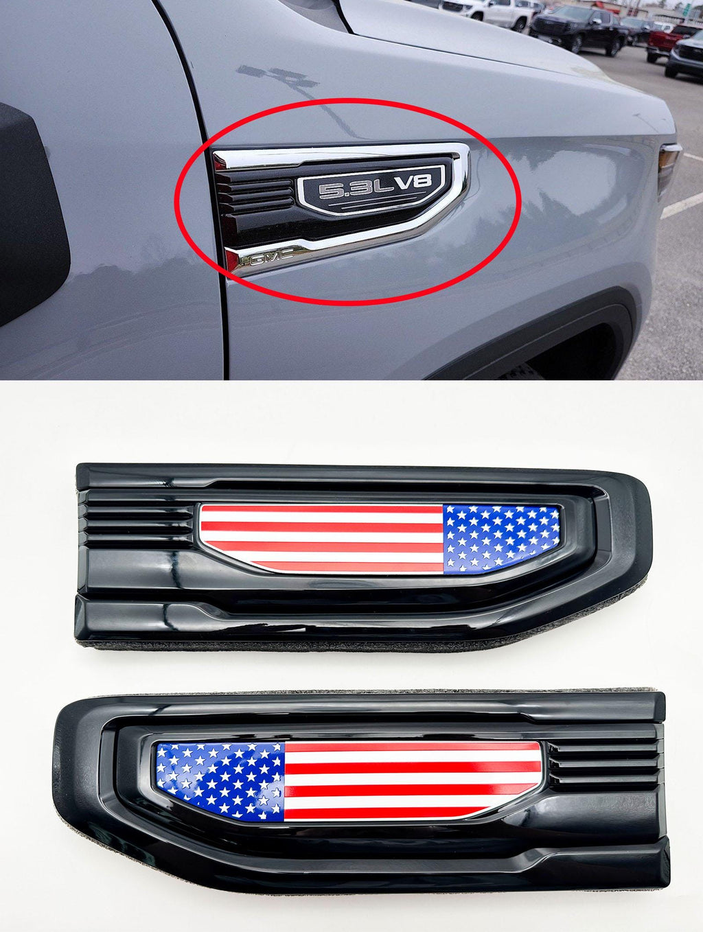 Color Flag emblem Fit For 19-24 GMC Sierra 1500 6.2L V8 Duramax / 5.3L V8 Fender Vent Emblem Kit Black 86532094 5.3L V8 Fender Badge Set