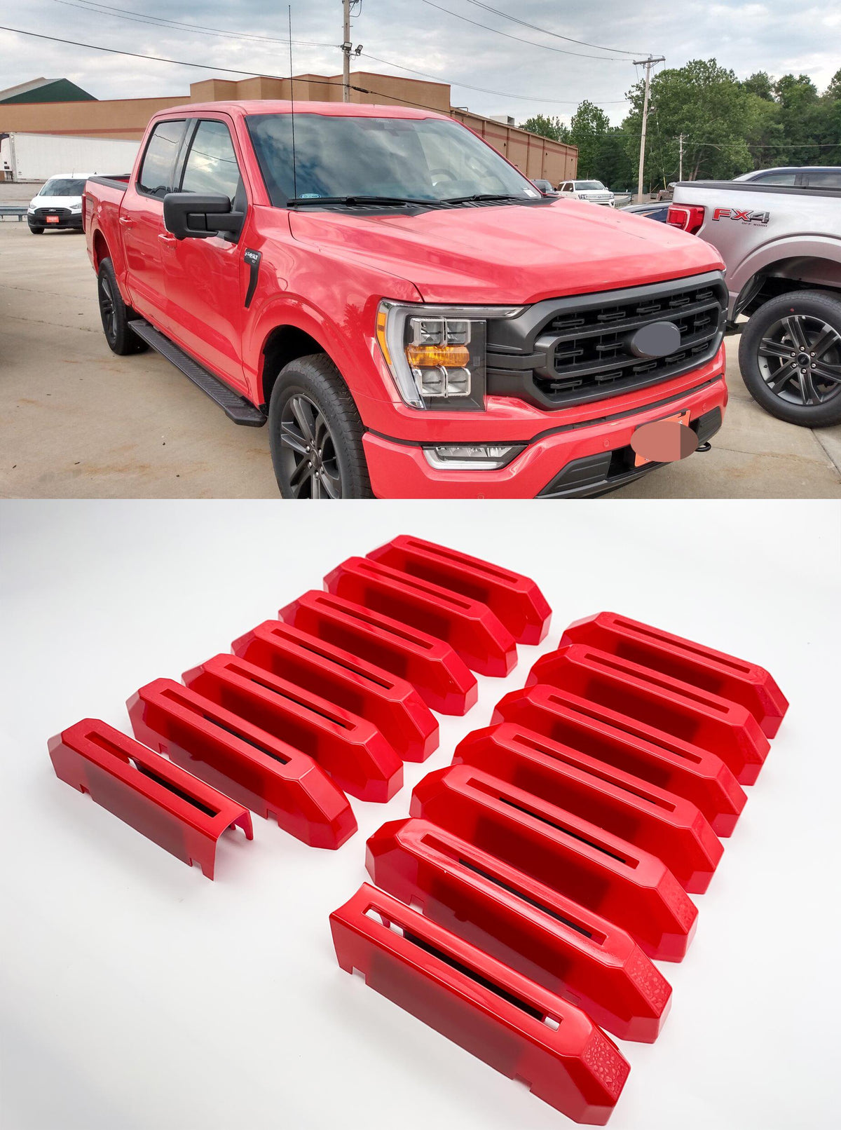 Gloss Race Red Grille Insert Trim Compatible with 2021-2023 Ford F-150 XL/XLT - Adhesive Backed Custom Fit Overlay