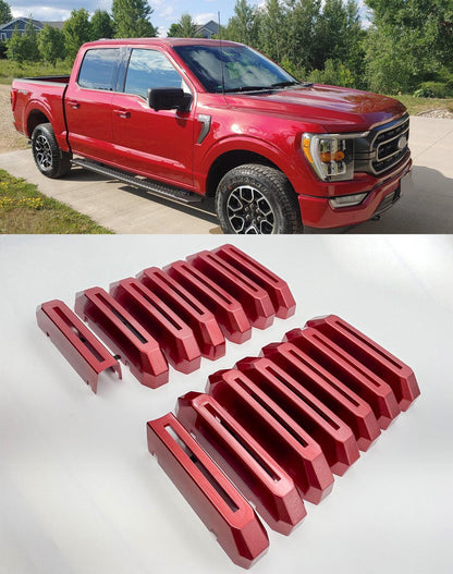 Rapid Red Metallic Grille Insert Trim Compatible with 2021-2023 Ford F-150 XL/XLT - Adhesive Backed Custom Fit Overlay