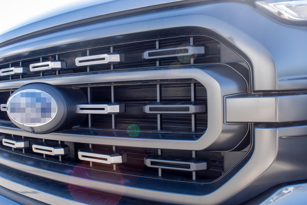 Carbonized Gray Metallic Grille Insert Trim Compatible with 2021-2023 Ford F-150 XL/XLT - Adhesive Backed Custom Fit Overlay