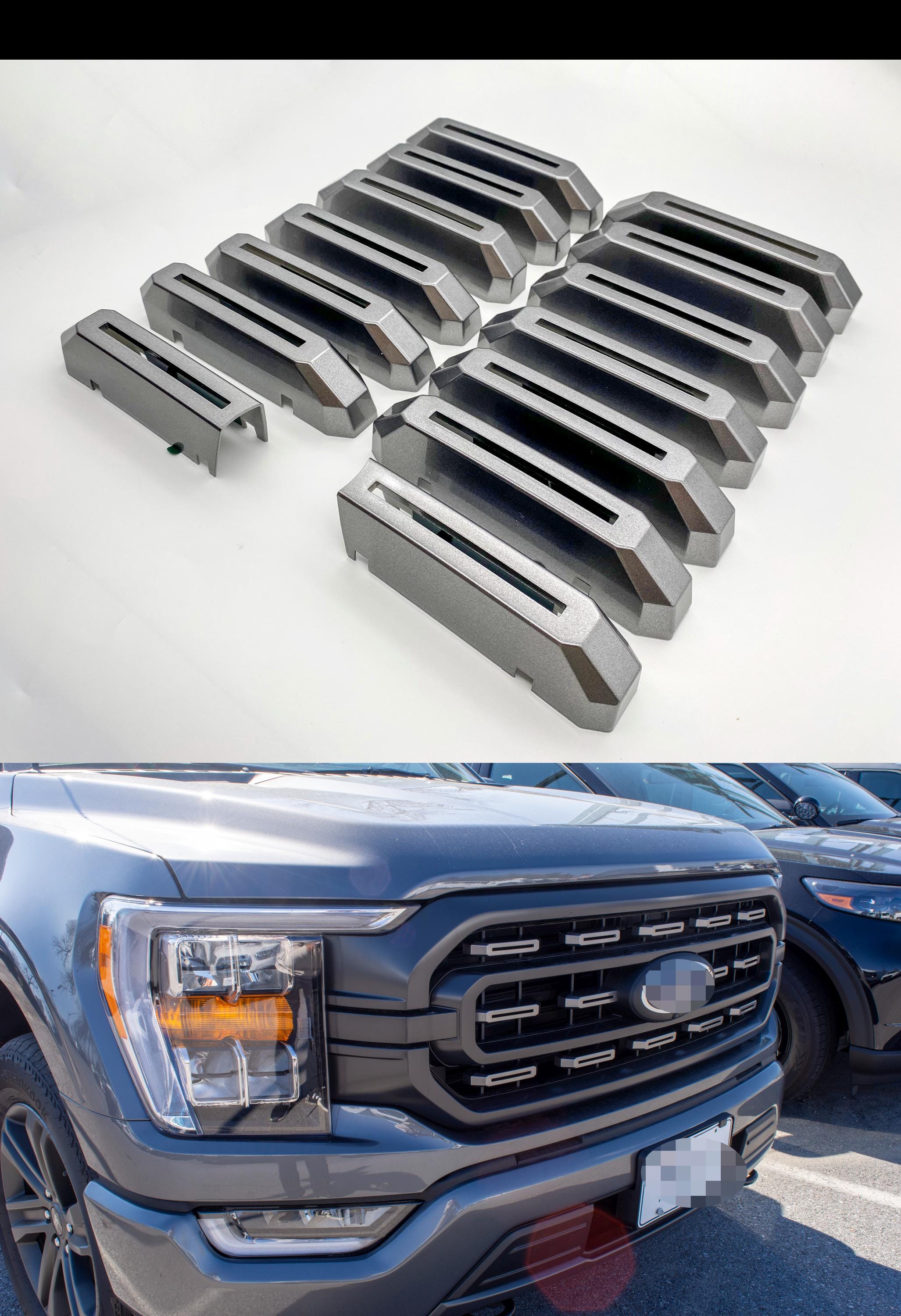 Carbonized Gray Metallic Grille Insert Trim Compatible with 2021-2023 Ford F-150 XL/XLT - Adhesive Backed Custom Fit Overlay