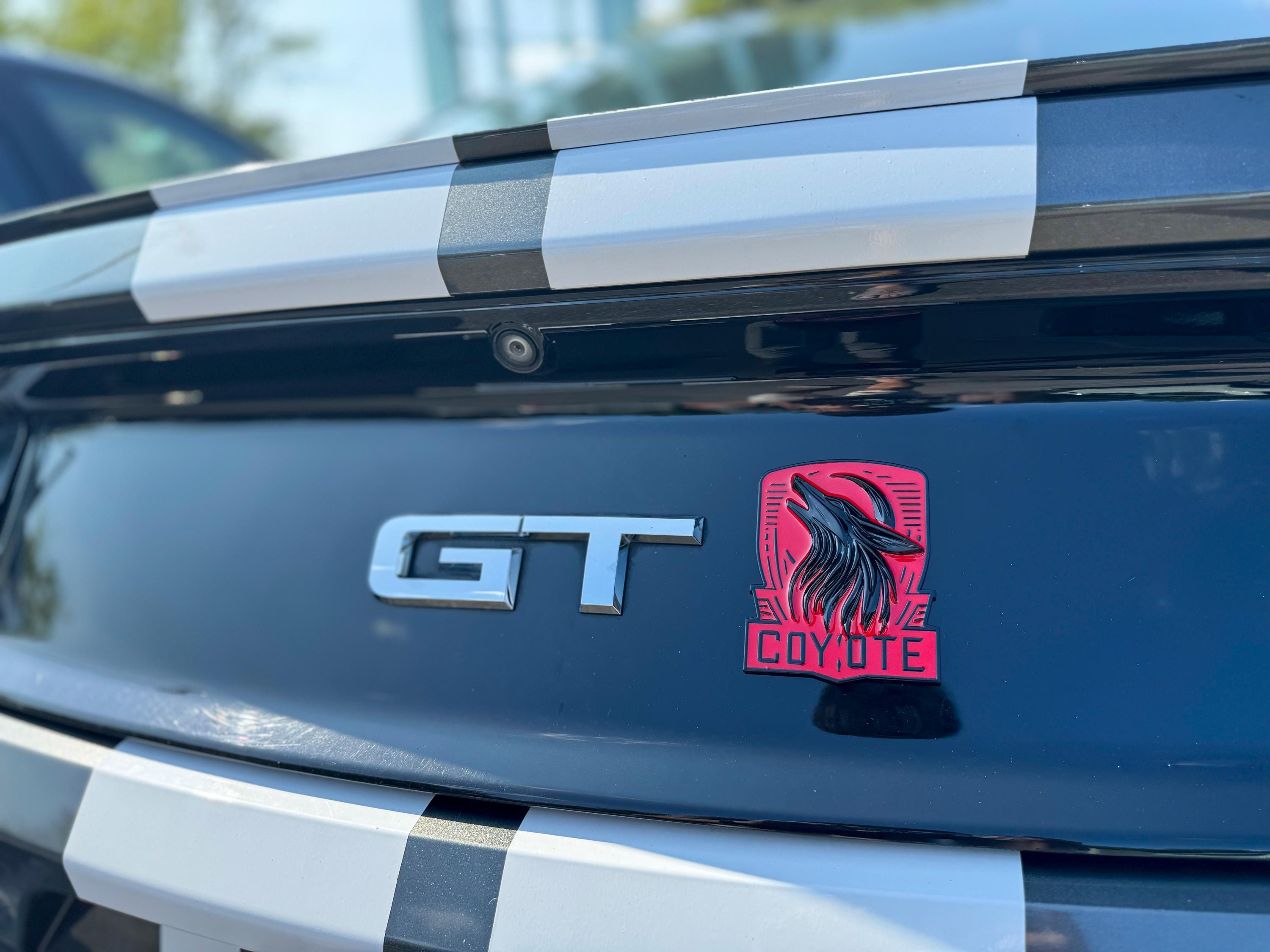 Coyote Emblem – Mustang Accessories for Fender / Door | OEM+ Style, 4"x4" Black RED