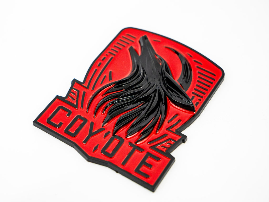 Coyote Emblem – Mustang Accessories for Fender / Door | OEM+ Style, 4"x4" Black RED