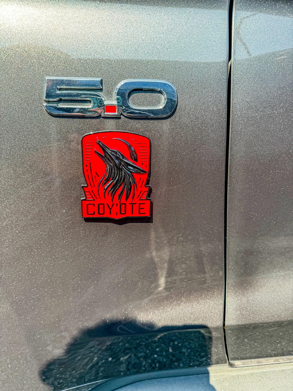 Coyote Emblem – Mustang Accessories for Fender / Door | OEM+ Style, 4"x4" Black RED