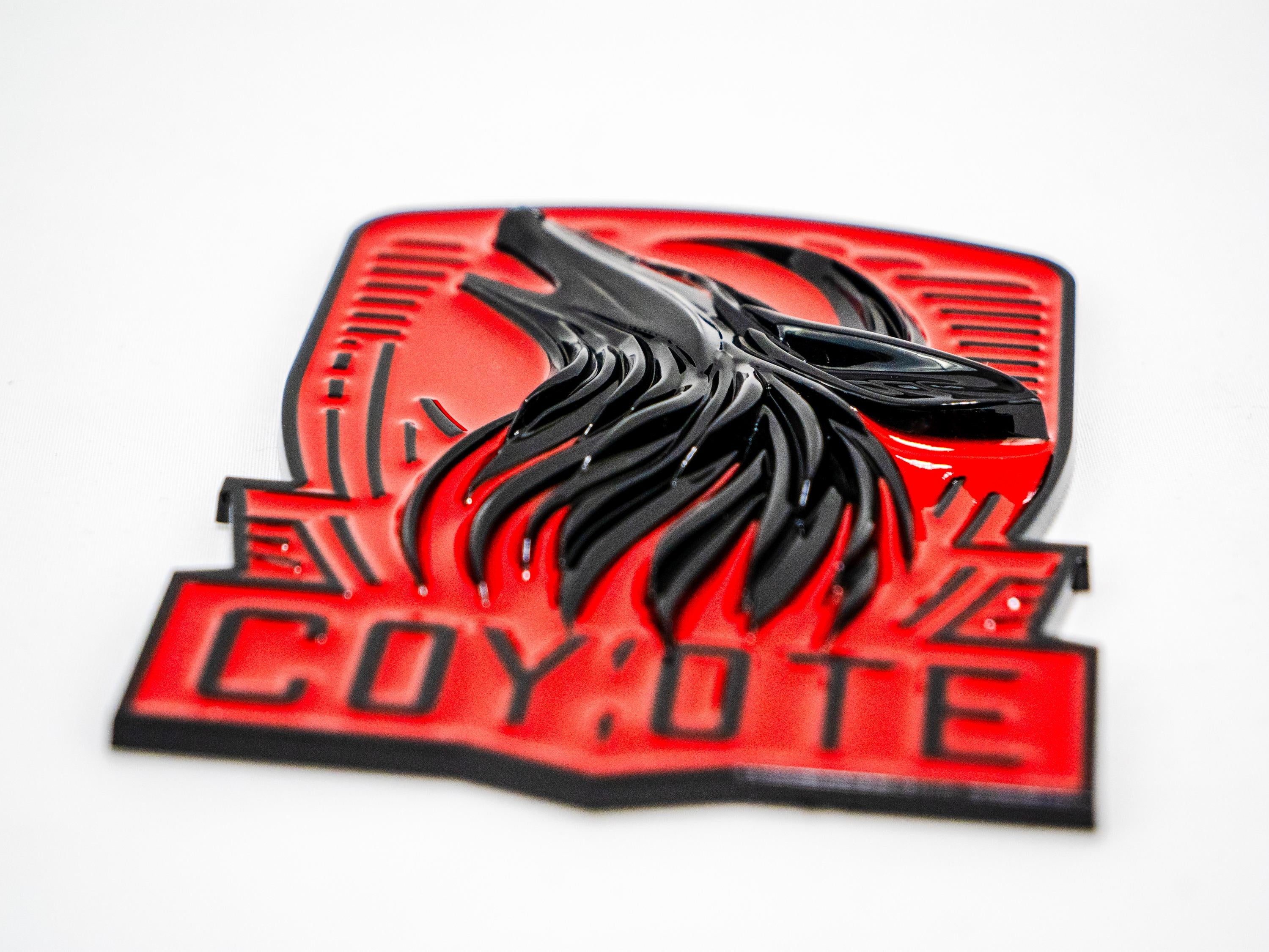 Coyote Emblem – Mustang Accessories for Fender / Door | OEM+ Style, 4"x4" Black RED