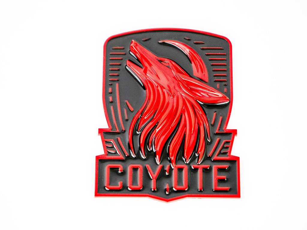 Coyote Emblem – Mustang Accessories for Fender / Door | OEM+ Style, 4"x4" Red Black