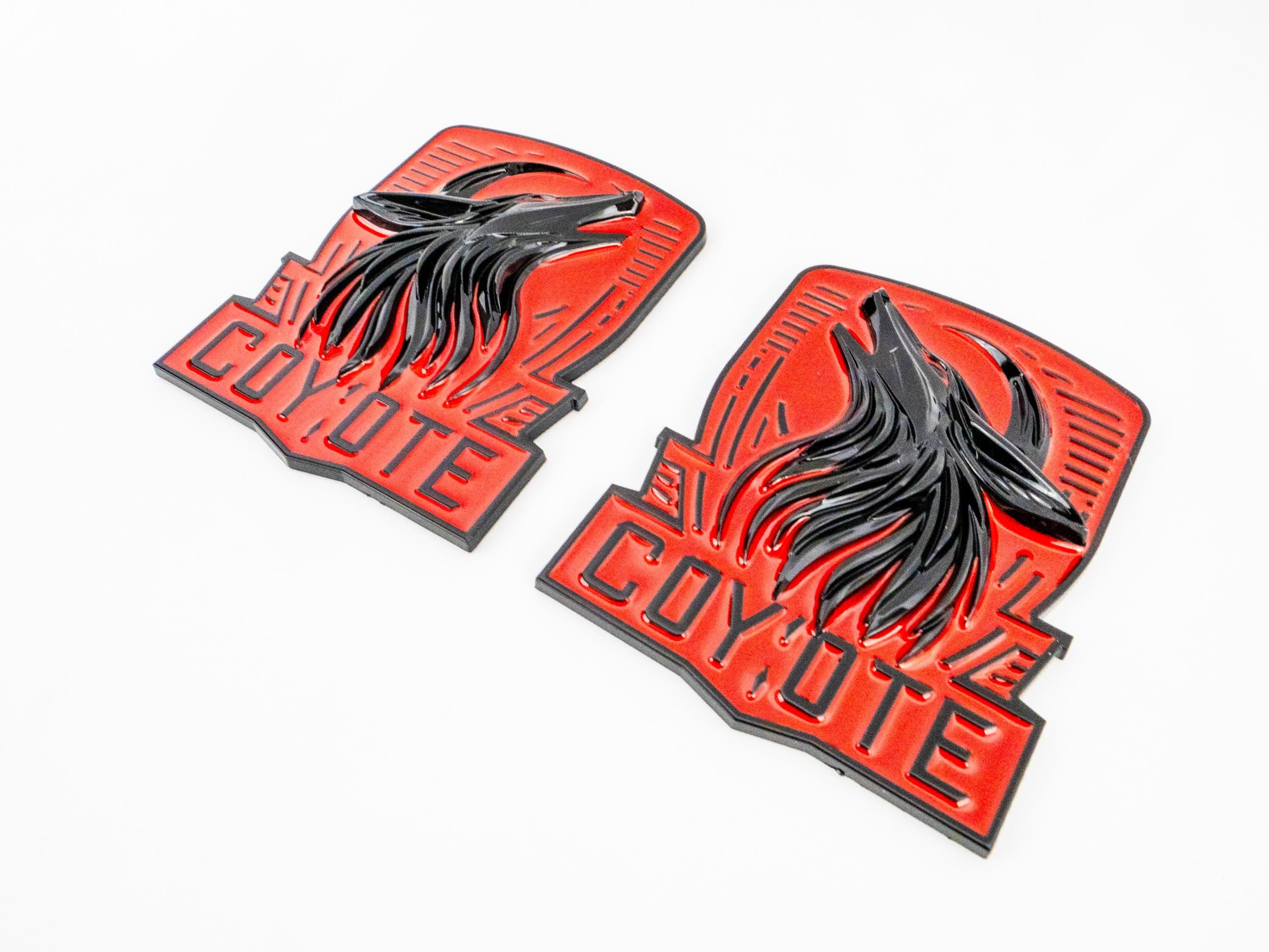 Coyote Emblem – Mustang Accessories for Fender / Door | OEM+ Style, 4"x4" Black RED