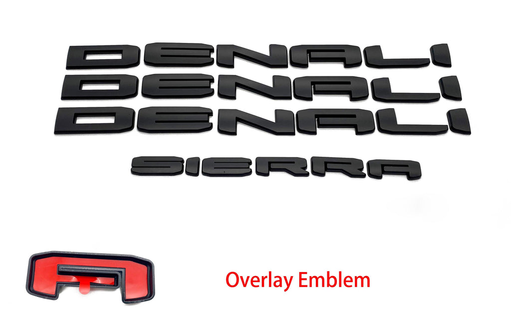 Doors Tailgate Sierra Denali 4x4 overlay Emblems Fits 2019-2025 GMC Sierra 1500 Denali 4X4 Matte Black