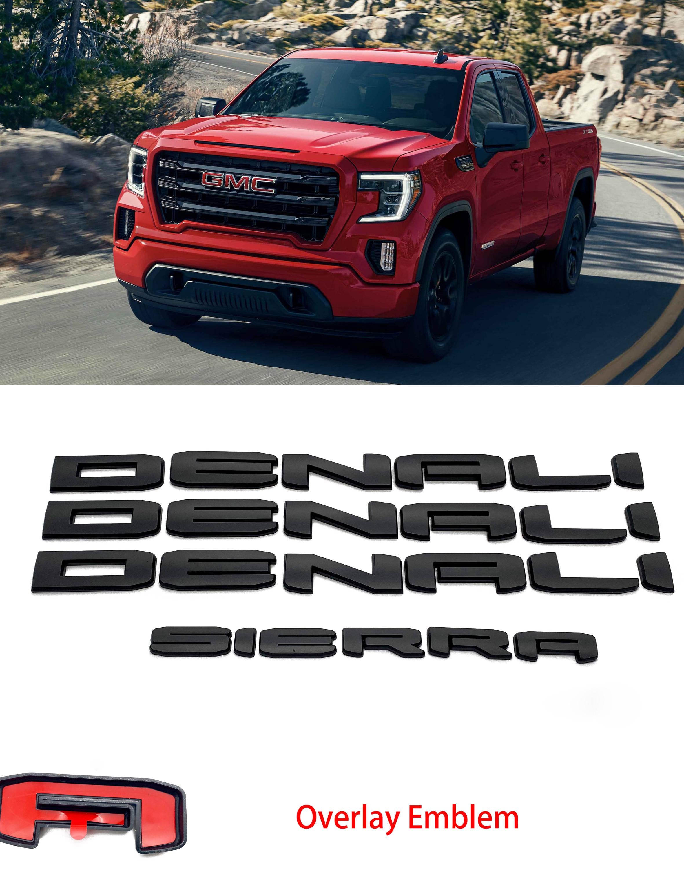 Doors Tailgate Sierra Denali 4x4 overlay Emblems Fits 2019-2025 GMC Sierra 1500 Denali 4X4 Matte Black