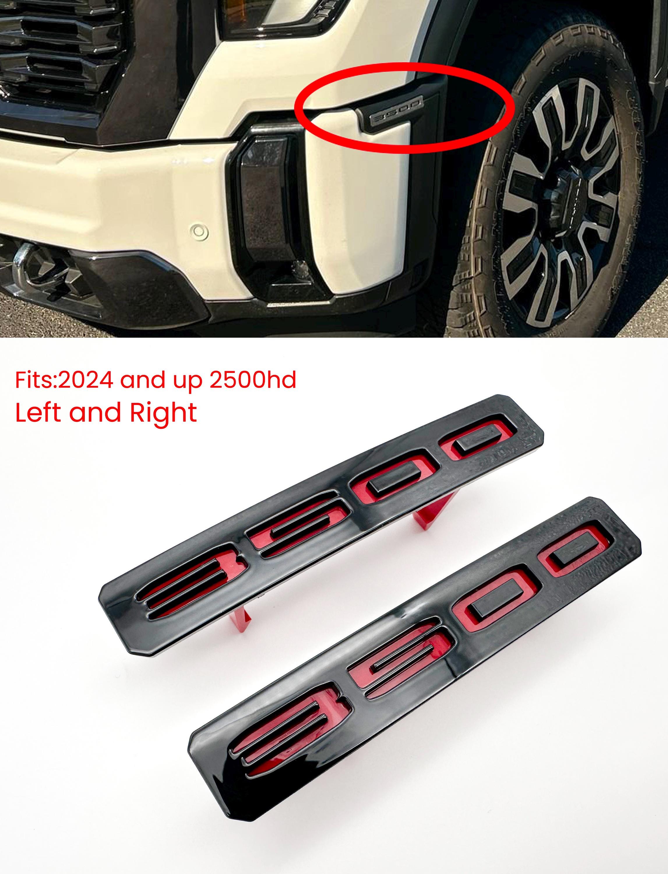 Gloss Black and Red Front Bumper Fascia Fender 3500HD Emblems - Replacement for 2024+ GMC Sierra 3500HD