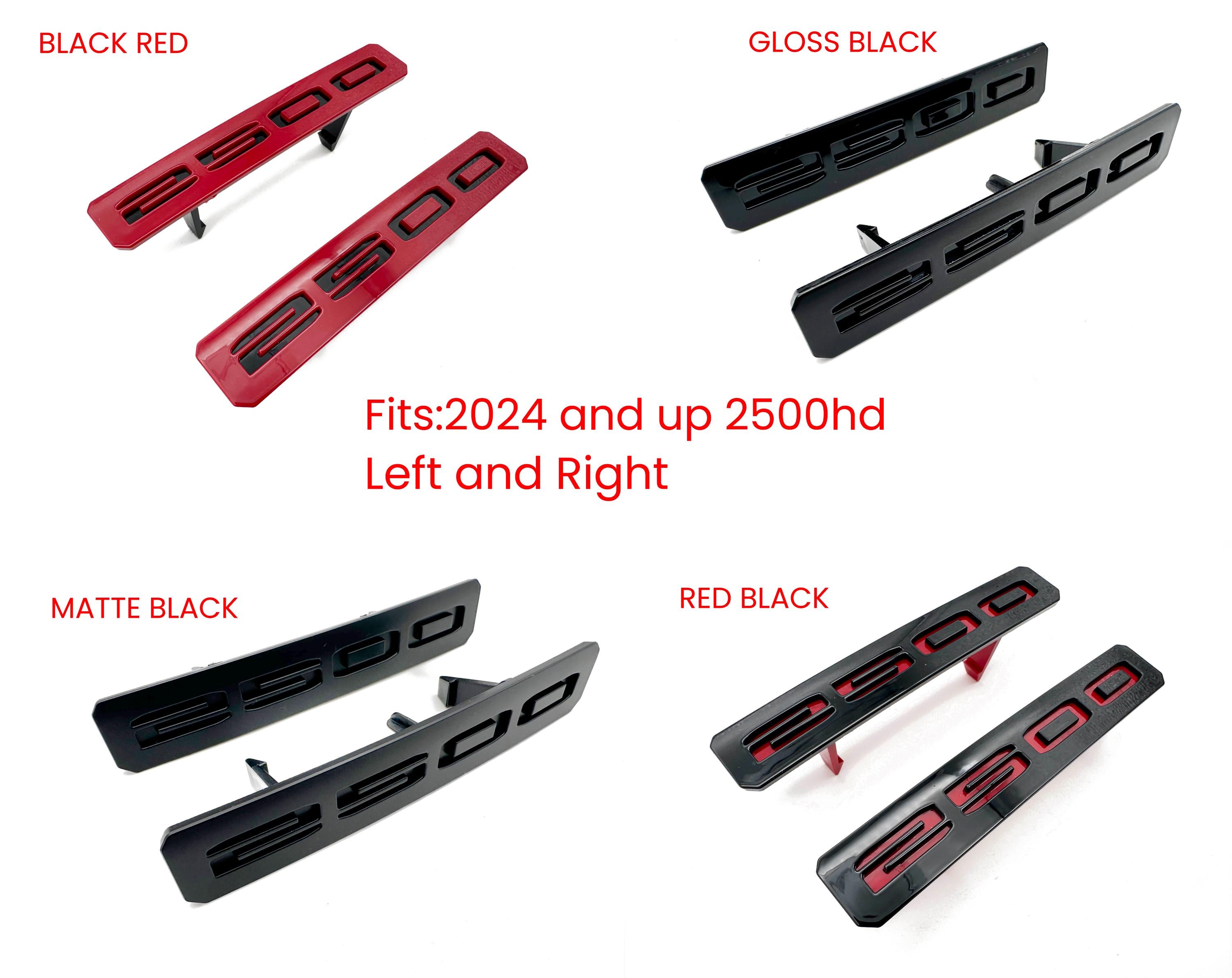 Gloss Black and Red Front Bumper Fascia Fender 2500HD Emblems - Replacement for 2024+ GMC Sierra 2500HD