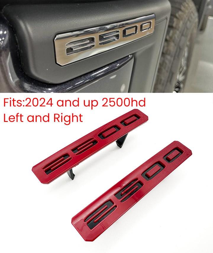 Black with Red Front Bumper Fascia Fender 2500HD Emblems - Replacement for 2024+ GMC Sierra 2500HD