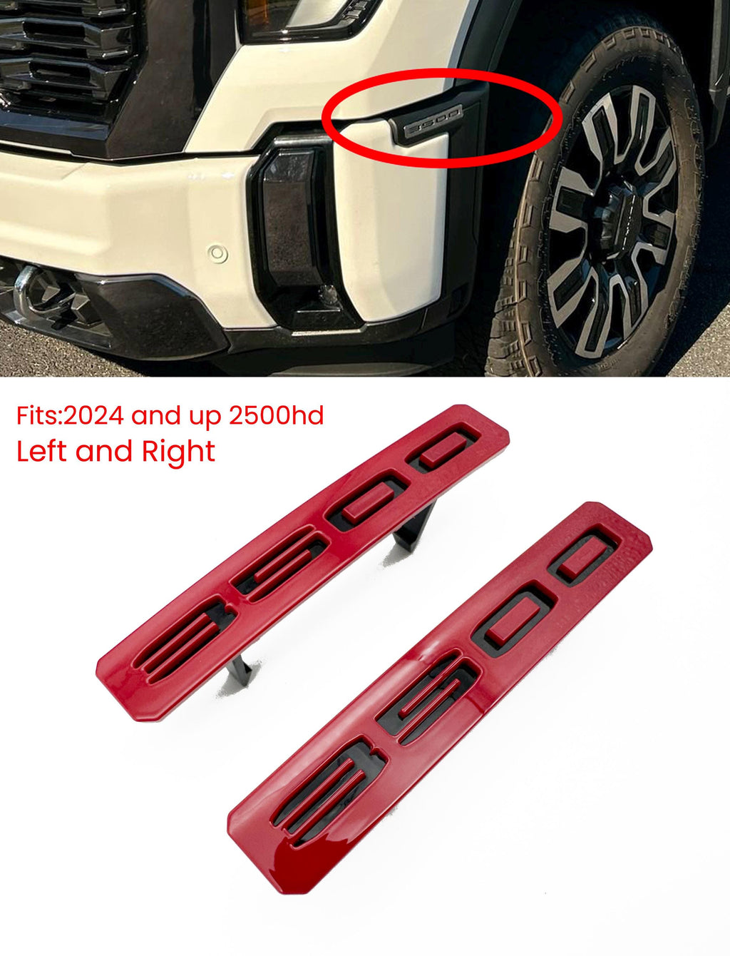 Black with Red Front Bumper Fascia Fender 3500HD Emblems - Replacement for 2024+ GMC Sierra 3500HD