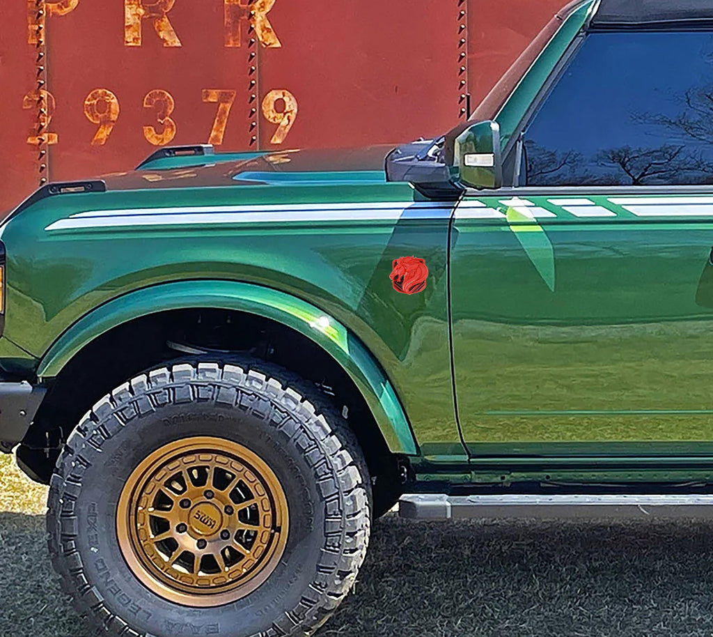 Coyote Emblem – Mustang Accessories for Fender / Door | OEM+ Style, 4"x4" RED Black