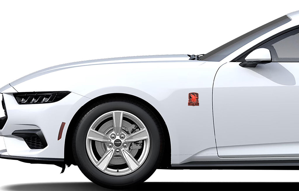 Coyote Emblem – Mustang Accessories for Fender / Door | OEM+ Style, 4"x4" Red Black