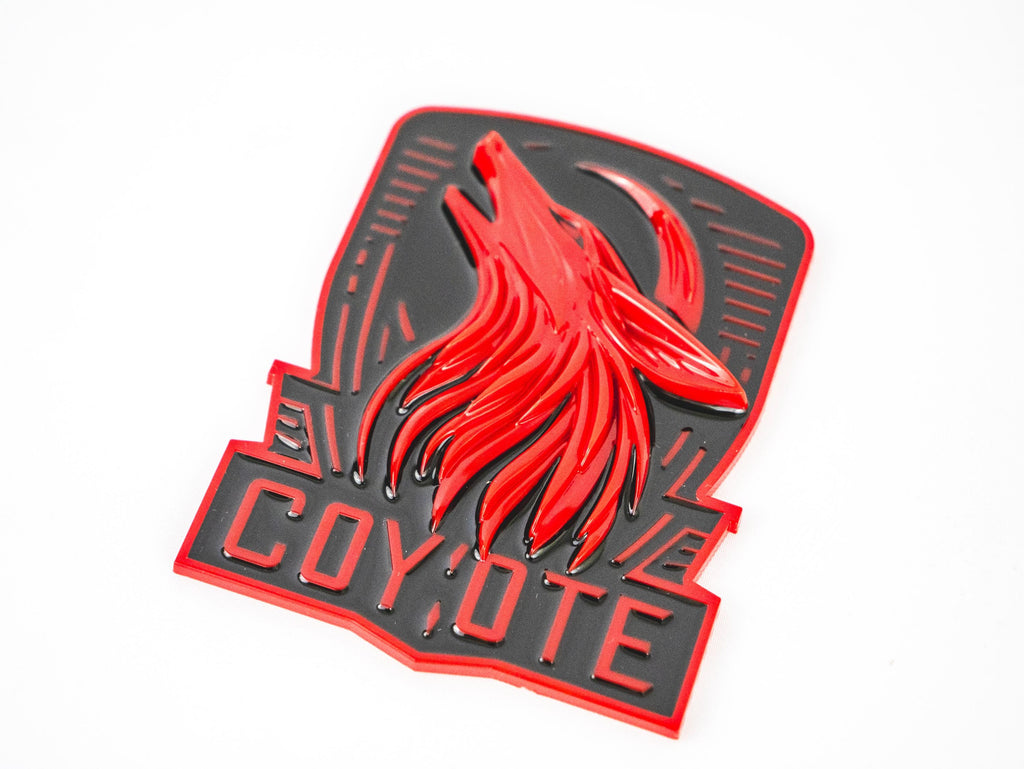 Coyote Emblem – Mustang Accessories for Fender / Door | OEM+ Style, 4"x4" Red Black