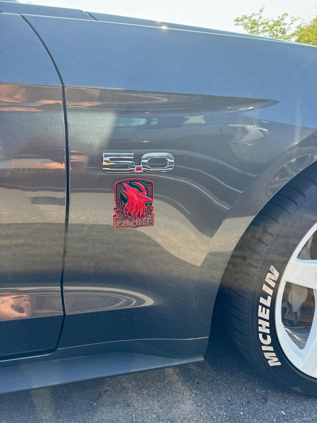 Coyote Emblem – Mustang Accessories for Fender / Door | OEM+ Style, 4"x4" Red Black