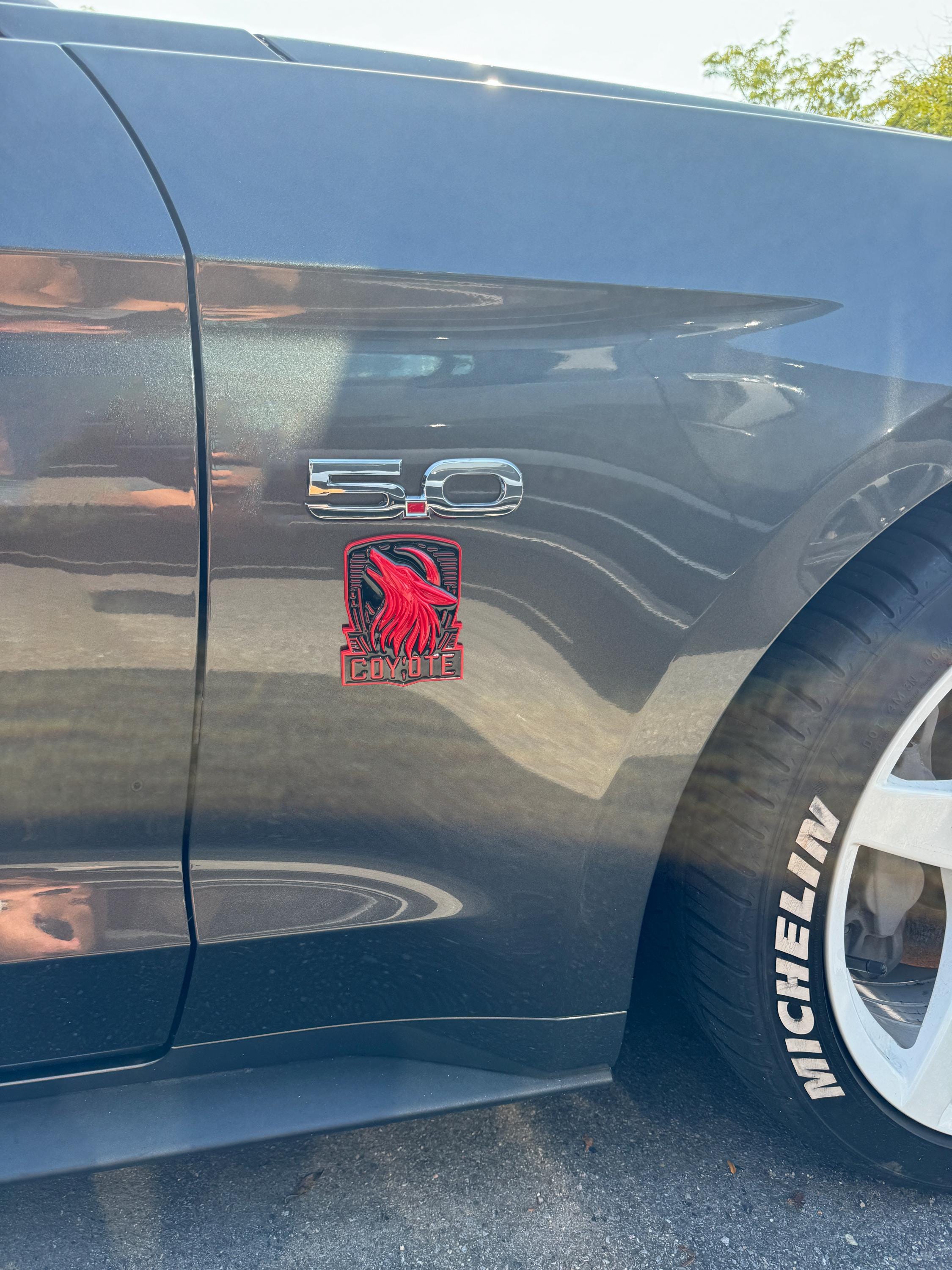 Coyote Emblem – Mustang Accessories for Fender / Door | OEM+ Style, 4"x4" Red Black