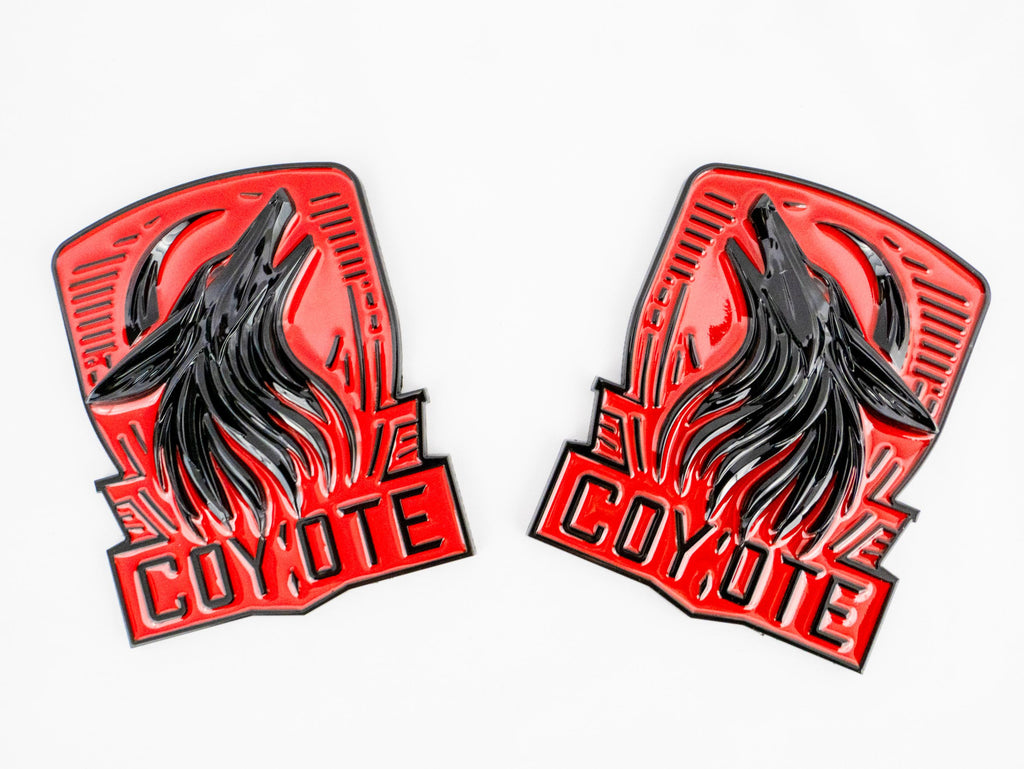 Coyote Emblem – Mustang Accessories for Fender / Door | OEM+ Style, 4"x4" Black RED