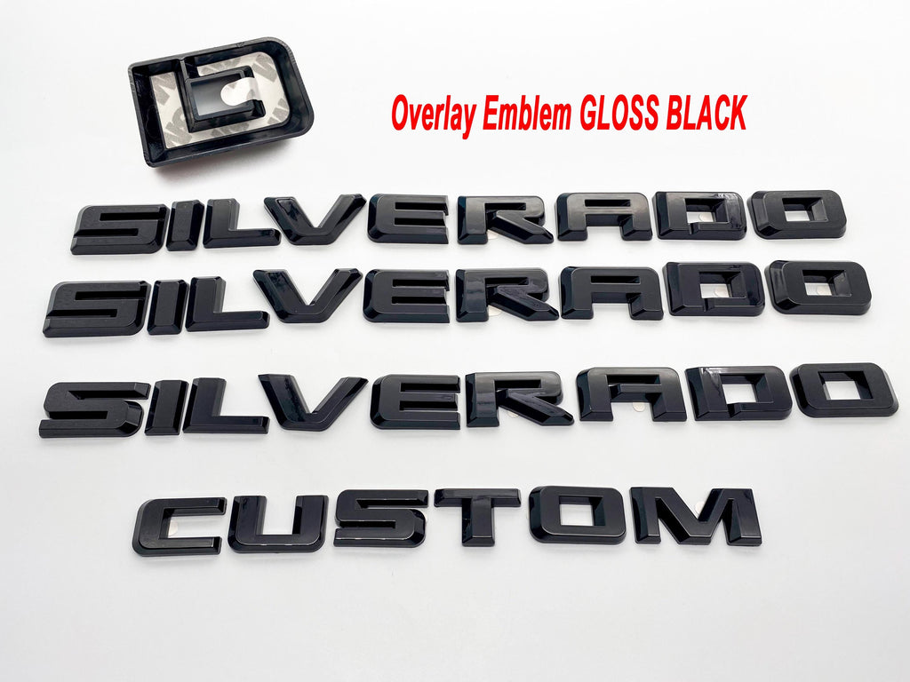 Black Silverado LT LTZ Custom Overlay Letters Emblem - Fits 2019-2025 Chevrolet Chevy Silverado