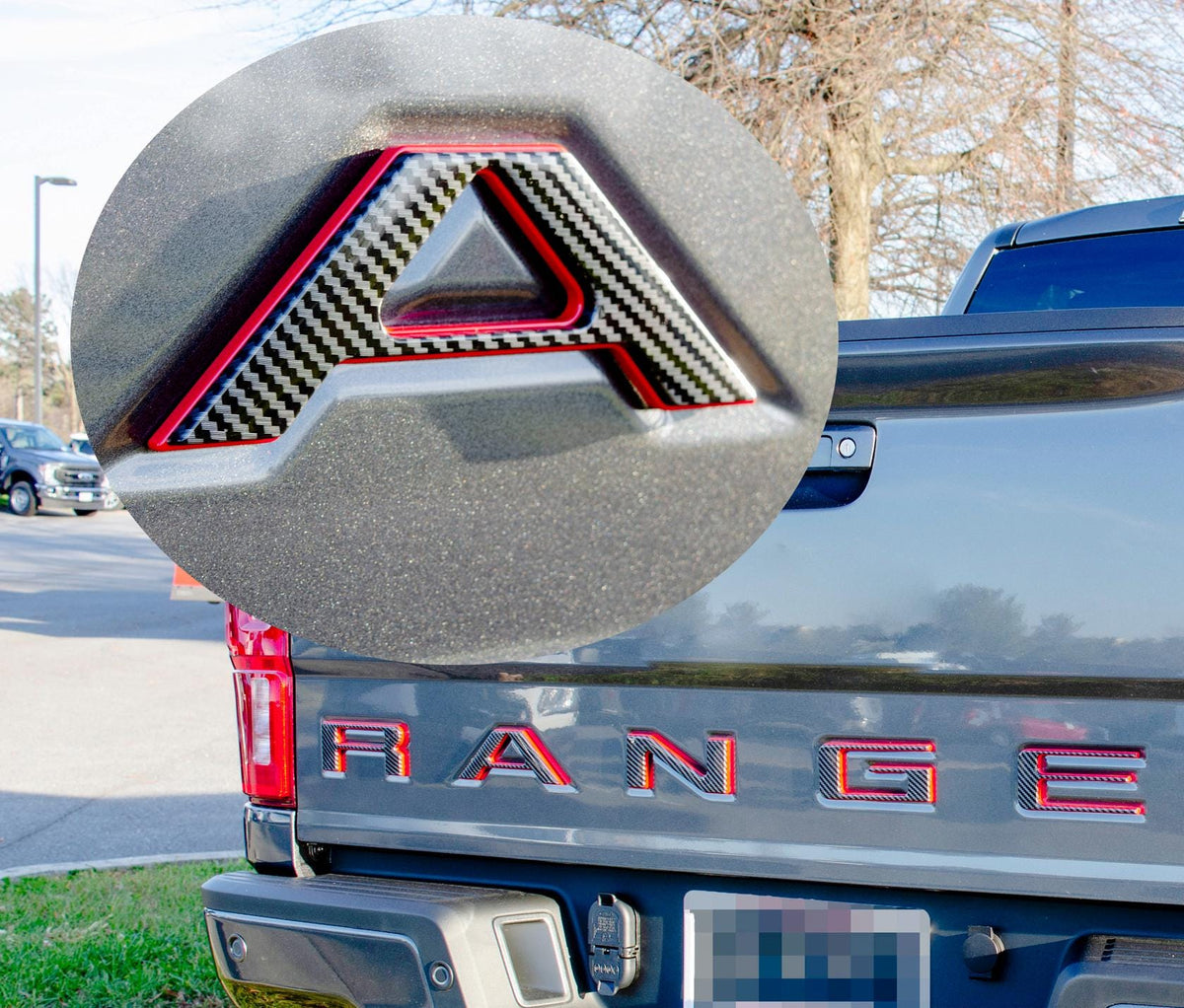 Black fiber with Red outline Raised Tailgate Insert Letters Tailgate Letters Insert Plastic ABS Badge Fits 2019-2023 Ford Ranger Tailgate