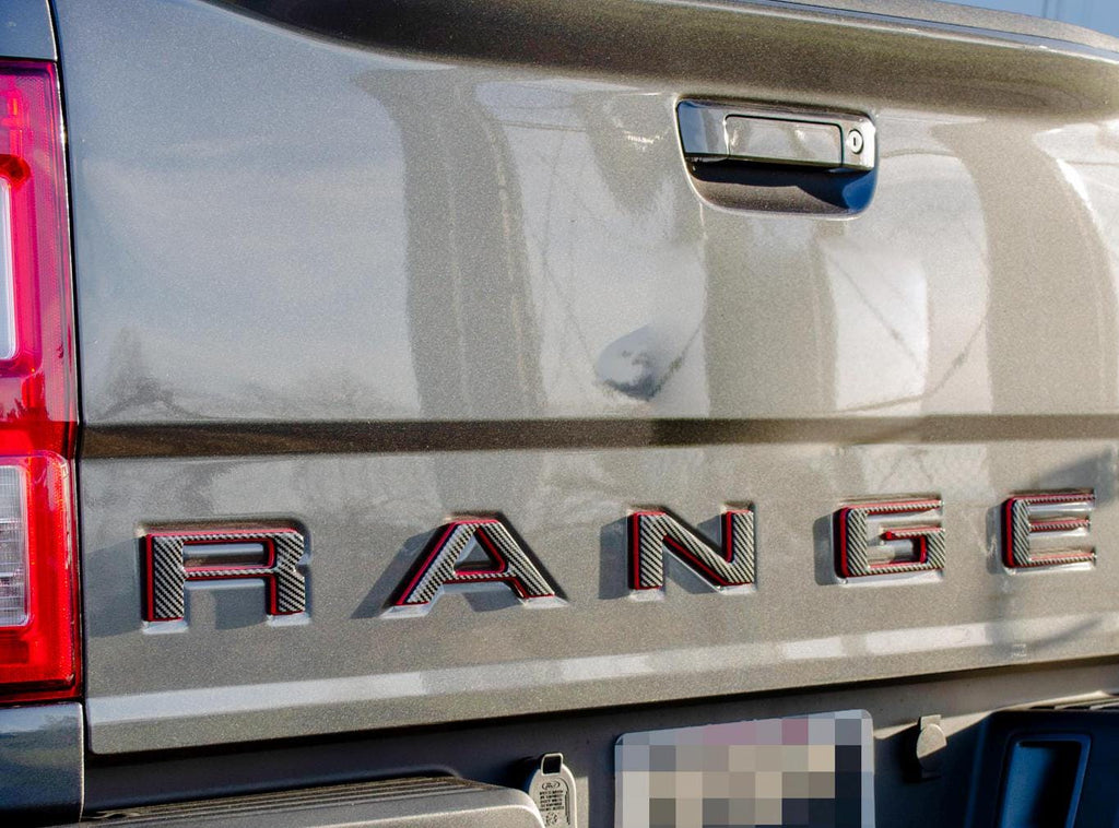 Black fiber with Red outline Raised Tailgate Insert Letters Tailgate Letters Insert Plastic ABS Badge Fits 2019-2023 Ford Ranger Tailgate