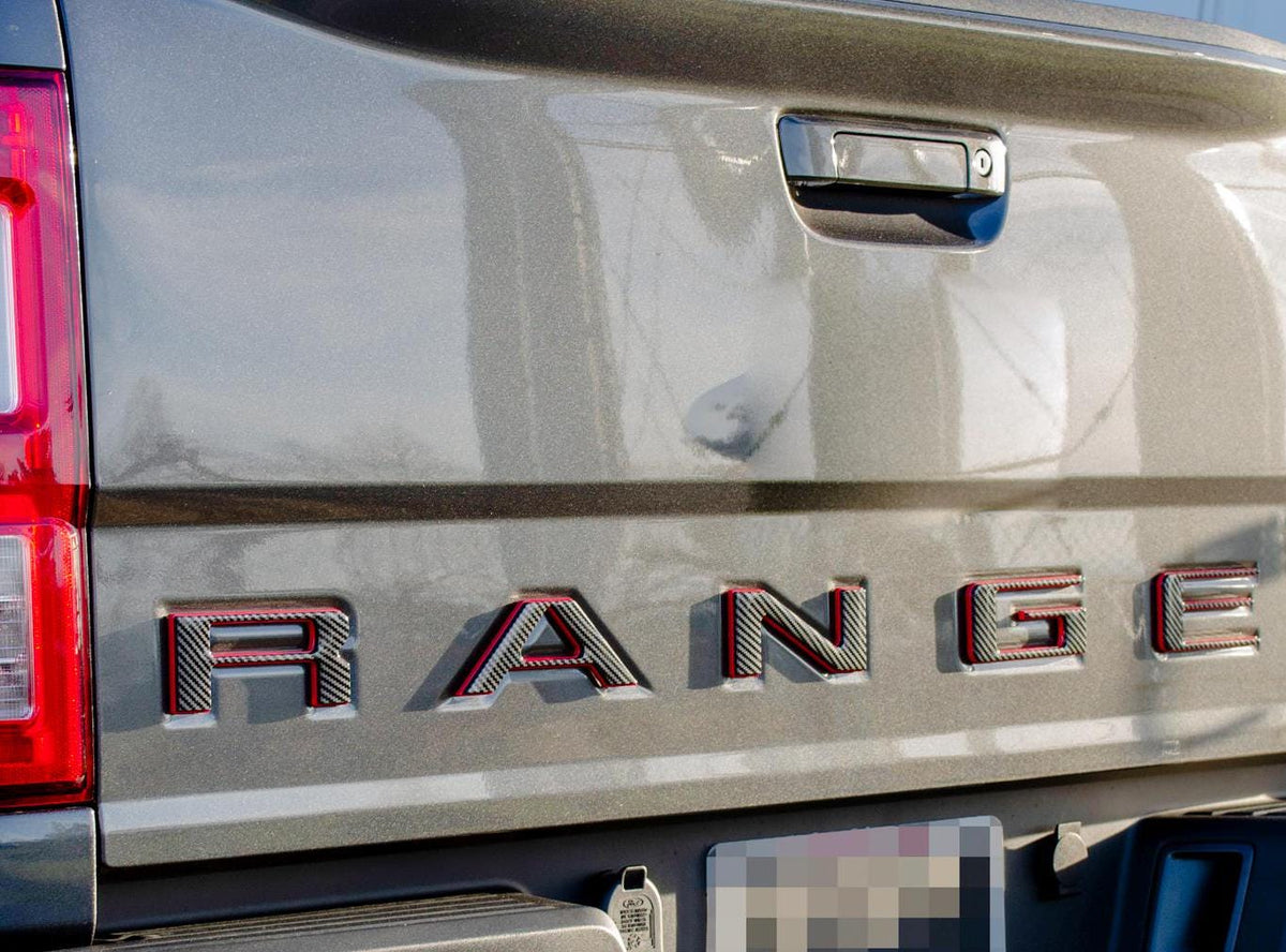 Black fiber with Red outline Raised Tailgate Insert Letters Tailgate Letters Insert Plastic ABS Badge Fits 2019-2023 Ford Ranger Tailgate