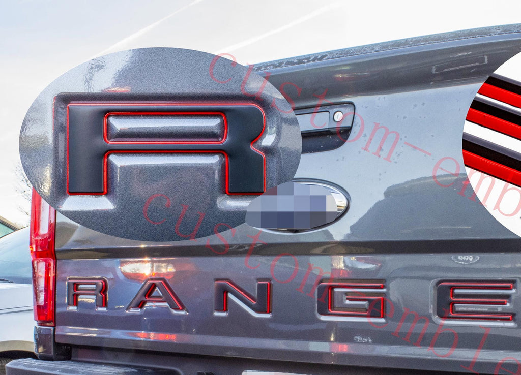 Black on Red outline Raised Tailgate Insert Letters Tailgate Letters Insert Plastic ABS Badge Fits 2019-2023 Ford Ranger Tailgate