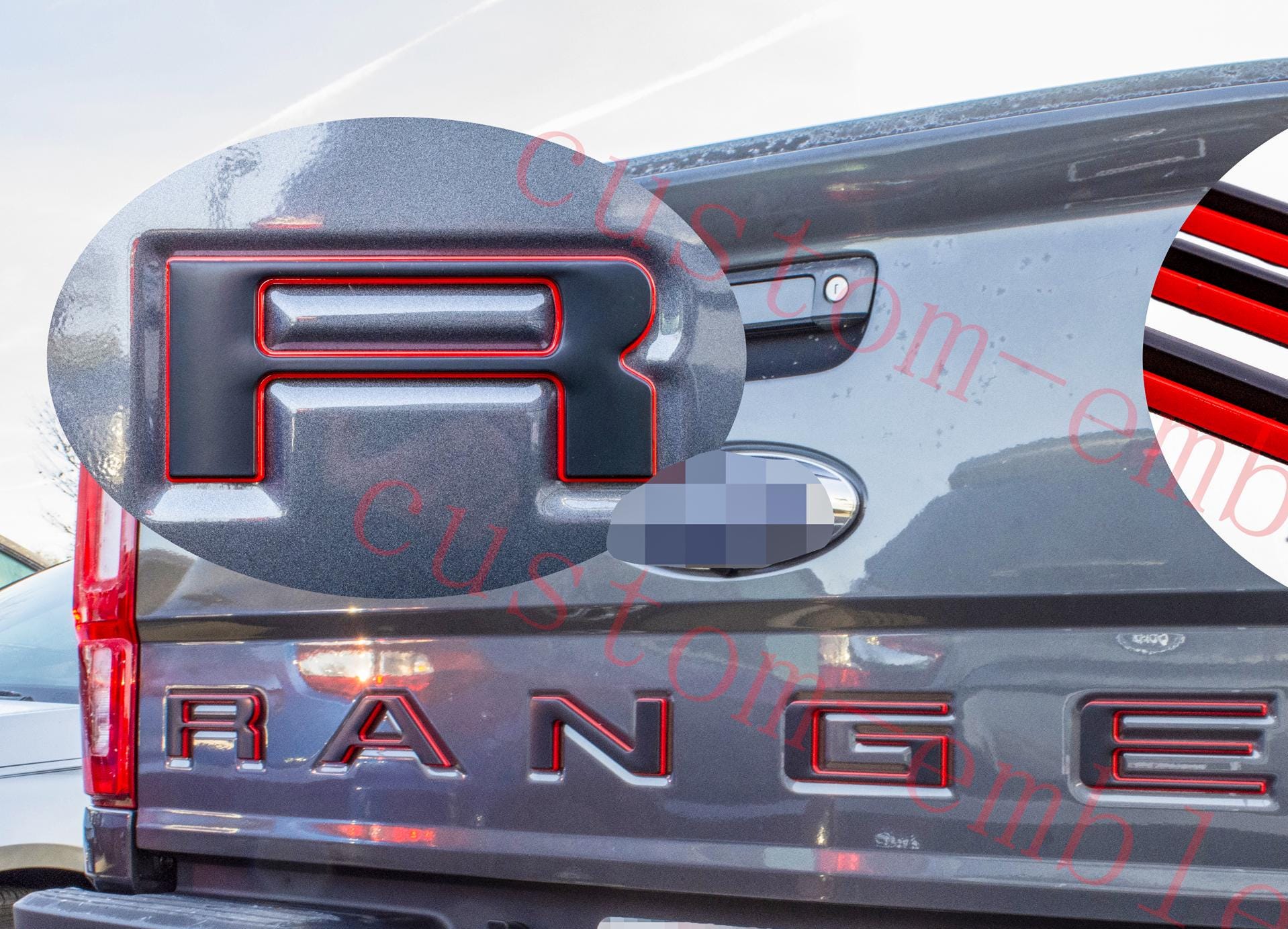 Black on Red outline Raised Tailgate Insert Letters Tailgate Letters Insert Plastic ABS Badge Fits 2019-2023 Ford Ranger Tailgate