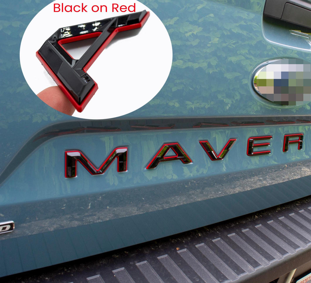 Black on Red Fits 2022-2025 Ford Maverick Tailgate Letters ABS Plastic Insert Decals - Durable Raised Badge Kit